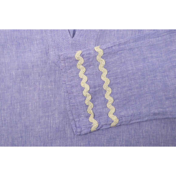 Chico's Women's Sz 3 Embroidered Linen Rick Rack Trim Tunic Blue Veil Top - Picture 4 of 9